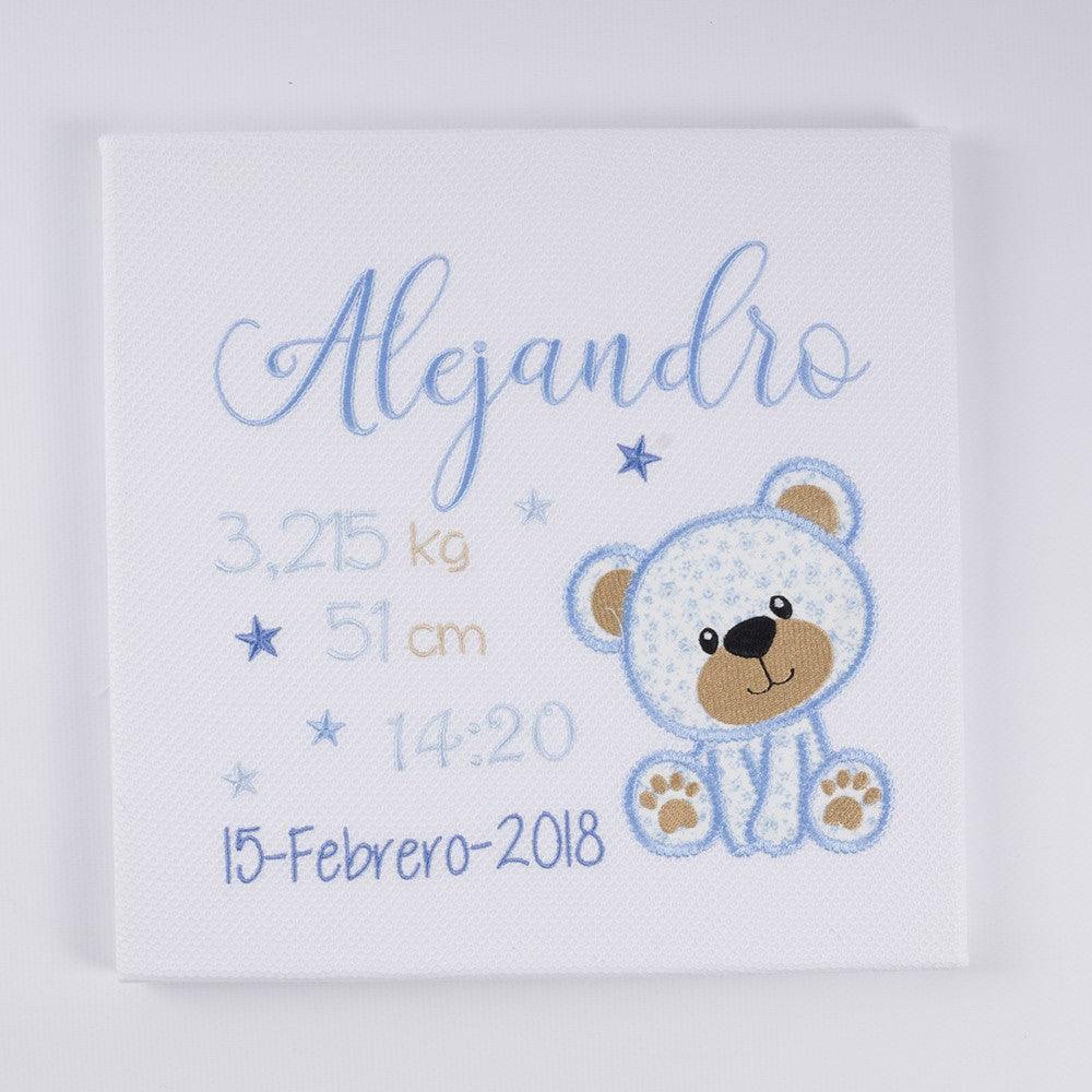 Cuadro Datos Nacimiento Bebé Personalizado Nanetes Oso Tela - Nanetes #